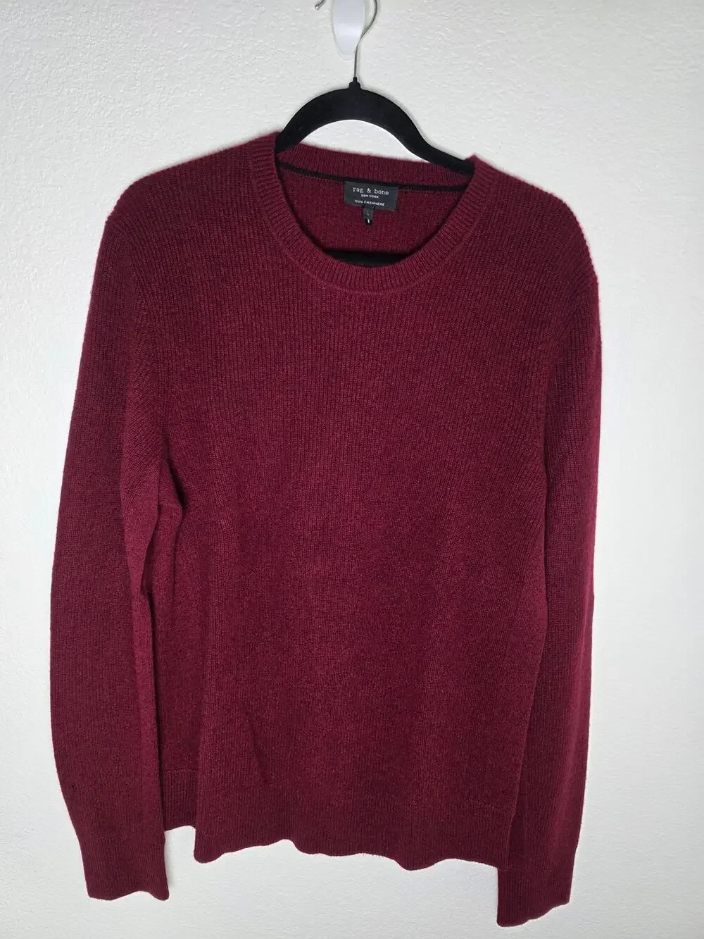 rag & bone 100% Cashmere Crewneck Sweater Heather Burgundy Maroon. Dark Academia